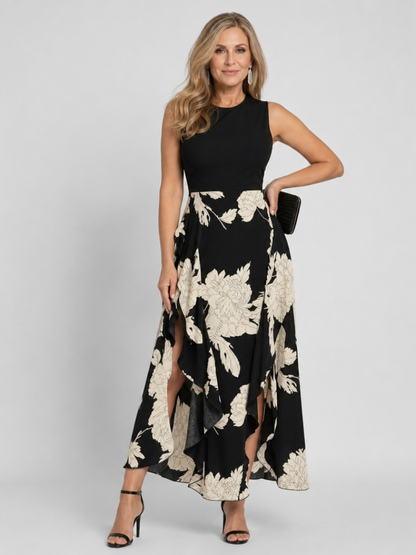 Women's Floral Midi Dress with High-Low Hem for Warm Days