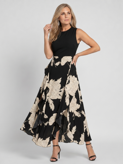 Women's Floral Midi Dress with High-Low Hem for Warm Days