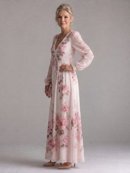 Women's Floral Midi Dress with Long Sleeves for Everyday