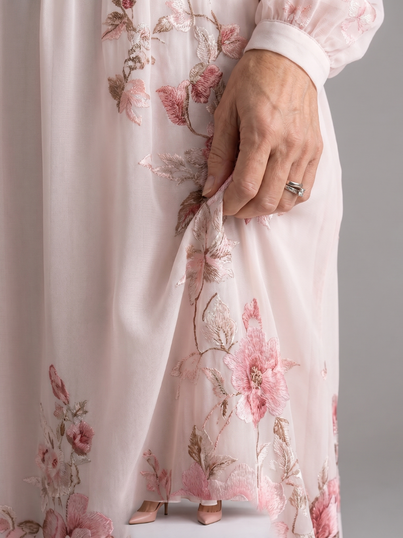 Women's Floral Midi Dress with Long Sleeves for Everyday
