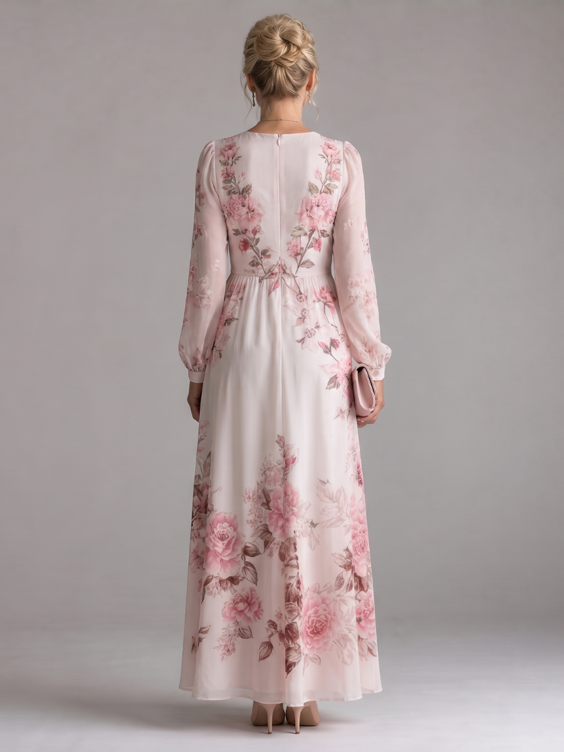 Women's Floral Midi Dress with Long Sleeves for Everyday