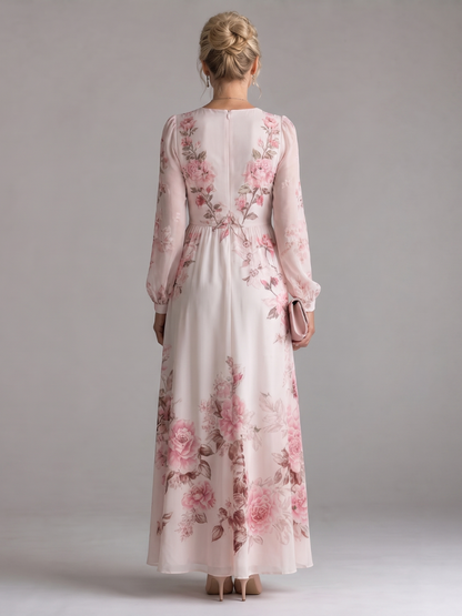 Women's Floral Midi Dress with Long Sleeves for Everyday