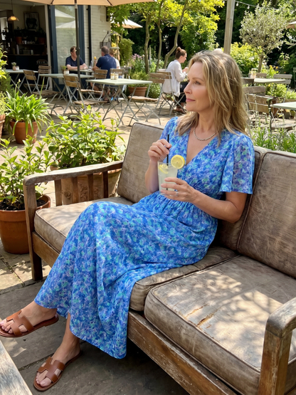 Women's Floral Midi Dress with Short Sleeve for Warm Days