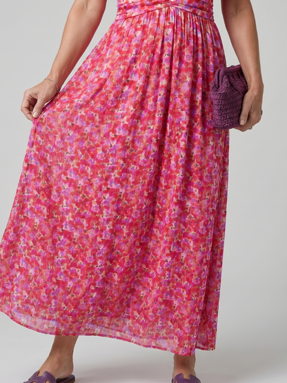 Women's Floral Midi Dress with Short Sleeve for Warm Days
