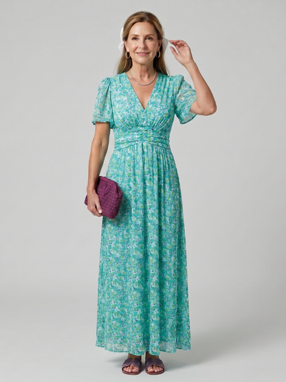 Women's Floral Midi Dress with Short Sleeve for Warm Days