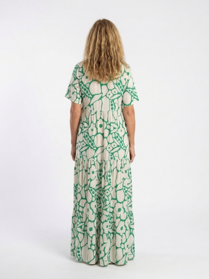 Women's Floral Midi Dress with V-Neck Short Sleeves