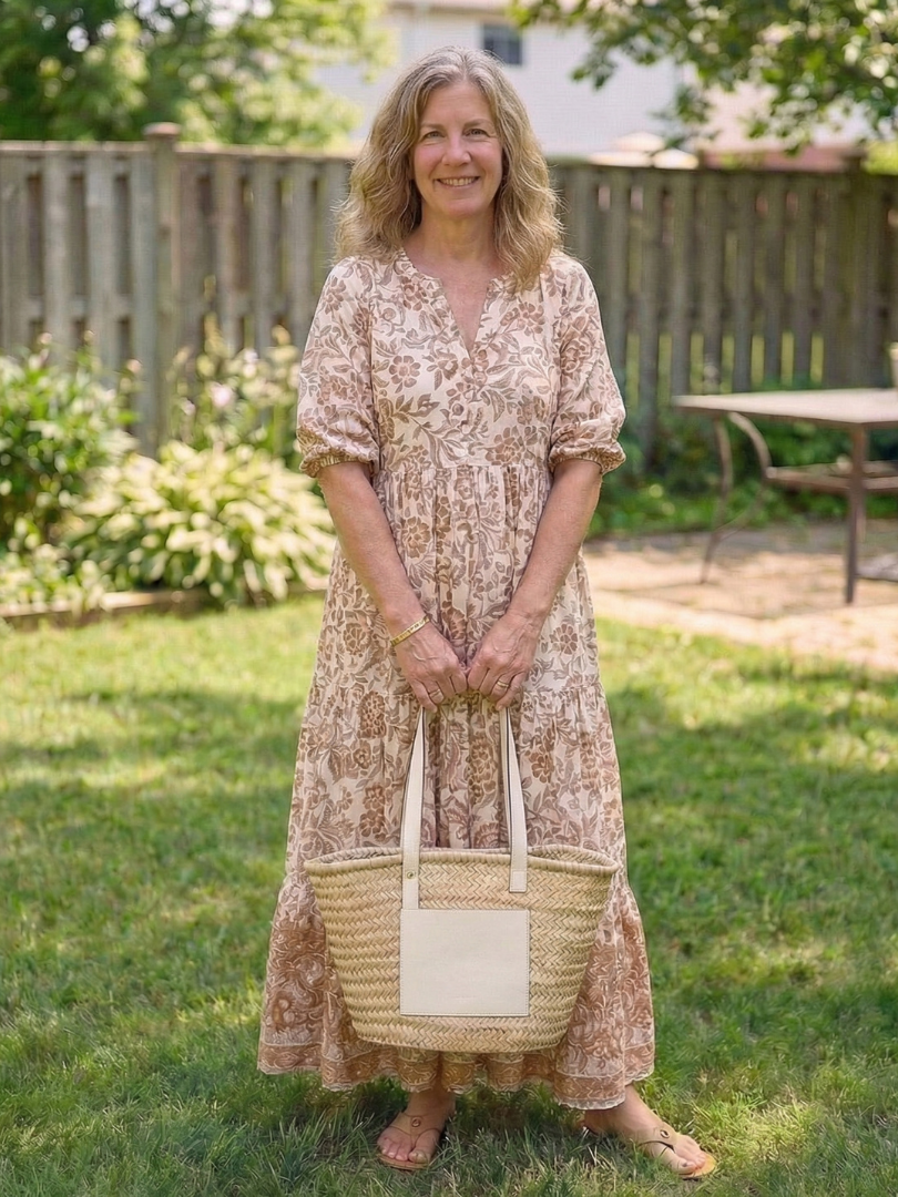 Women's Floral Midi Dress with V-Neck for Casual Day Out