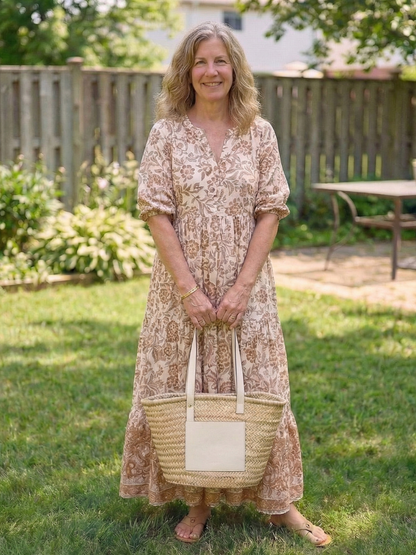 Women's Floral Midi Dress with V-Neck for Casual Day Out