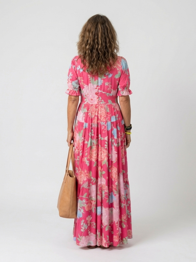 Women's Floral Midi Dress with V-Neck for Casual Days