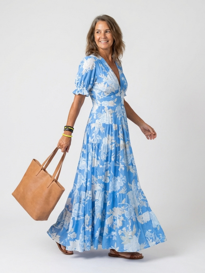 Women's Floral Midi Dress with V-Neck for Casual Days