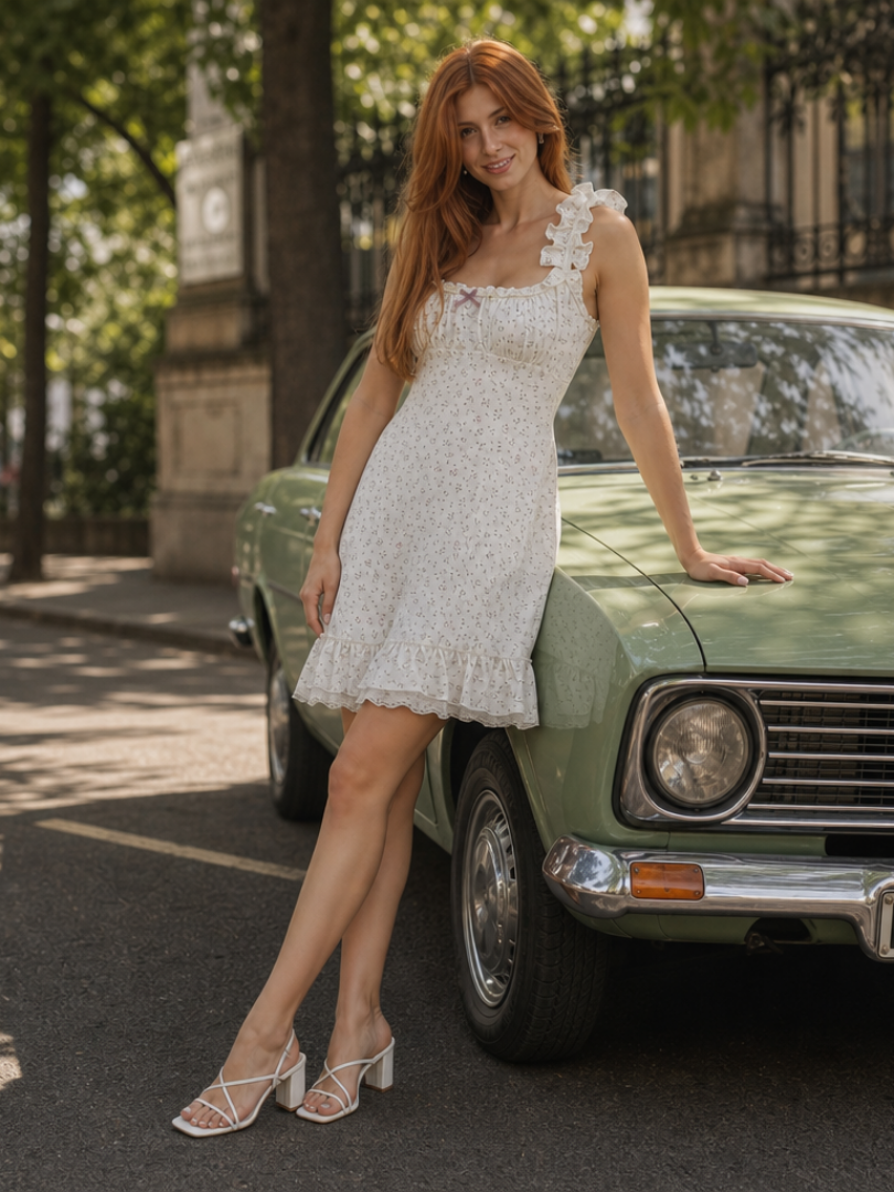 Women's Floral Mini Dress with Ruffle Straps for Warm Days