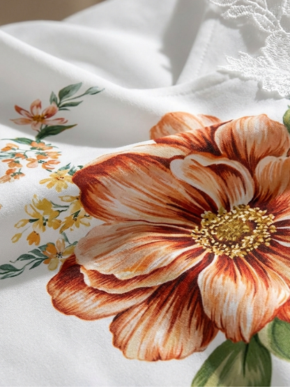 Women's Floral Off-Shoulder Midi Dress with Lace Detail