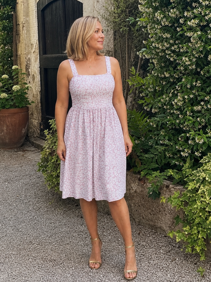 Women's Floral Print Knee-Length Dress with Square Neck