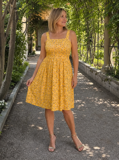 Women's Floral Print Knee-Length Dress with Square Neck