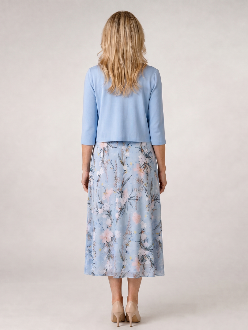 Women's Floral Print Midi Dress with Cropped Jacket