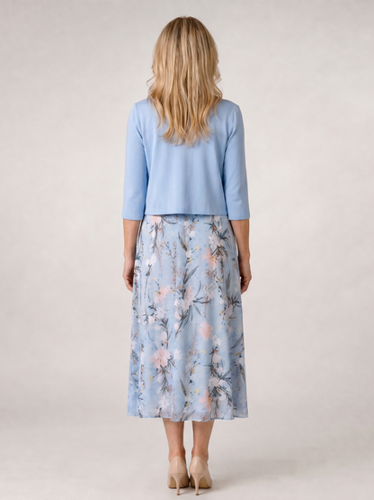 Women's Floral Print Midi Dress with Cropped Jacket