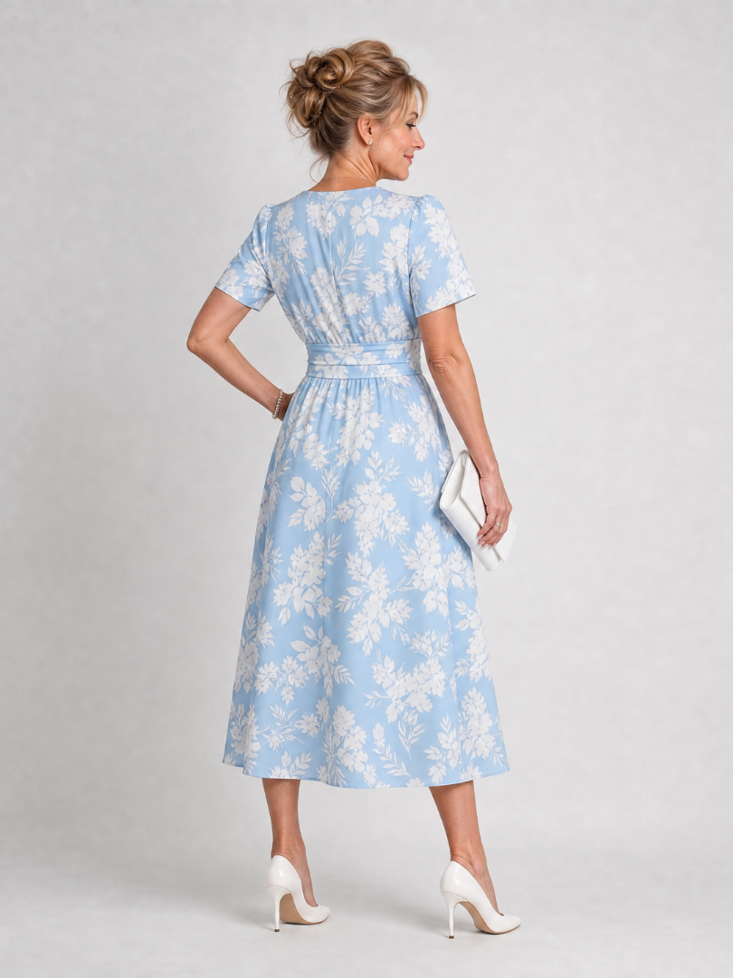 Women's Floral Print Midi Dress with V-Neck for Everyday