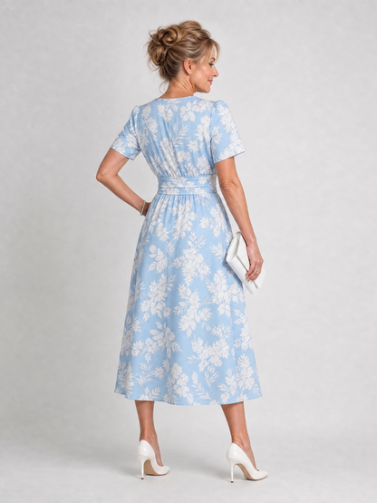 Women's Floral Print Midi Dress with V-Neck for Everyday