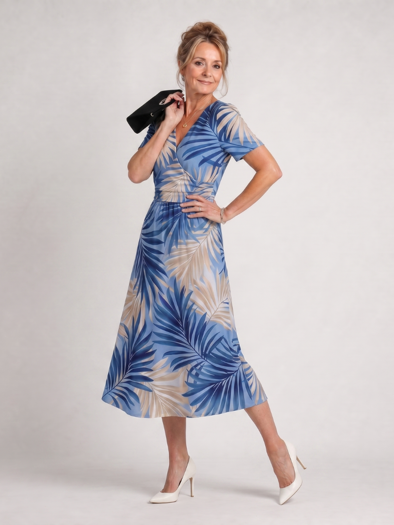 Women's Floral Print Midi Dress with V-Neck for Everyday