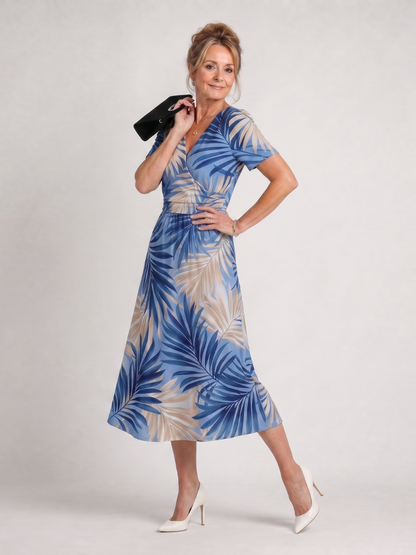 Women's Floral Print Midi Dress with V-Neck for Everyday