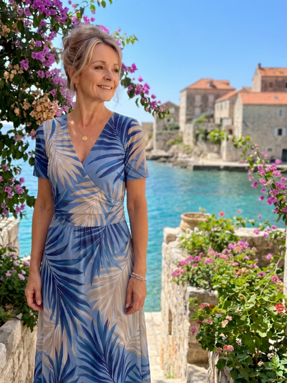 Women's Floral Print Midi Dress with V-Neck for Everyday