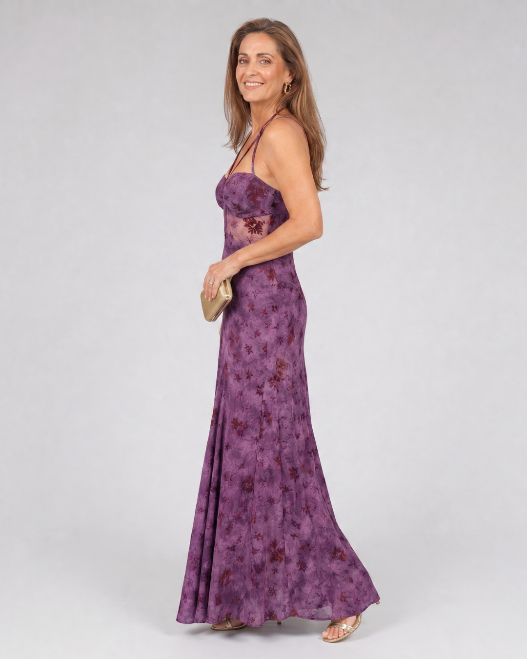 Women's Floral Strappy Midi Dress with Fluid for Evening