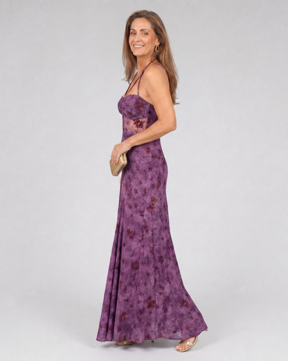Women's Floral Strappy Midi Dress with Fluid for Evening
