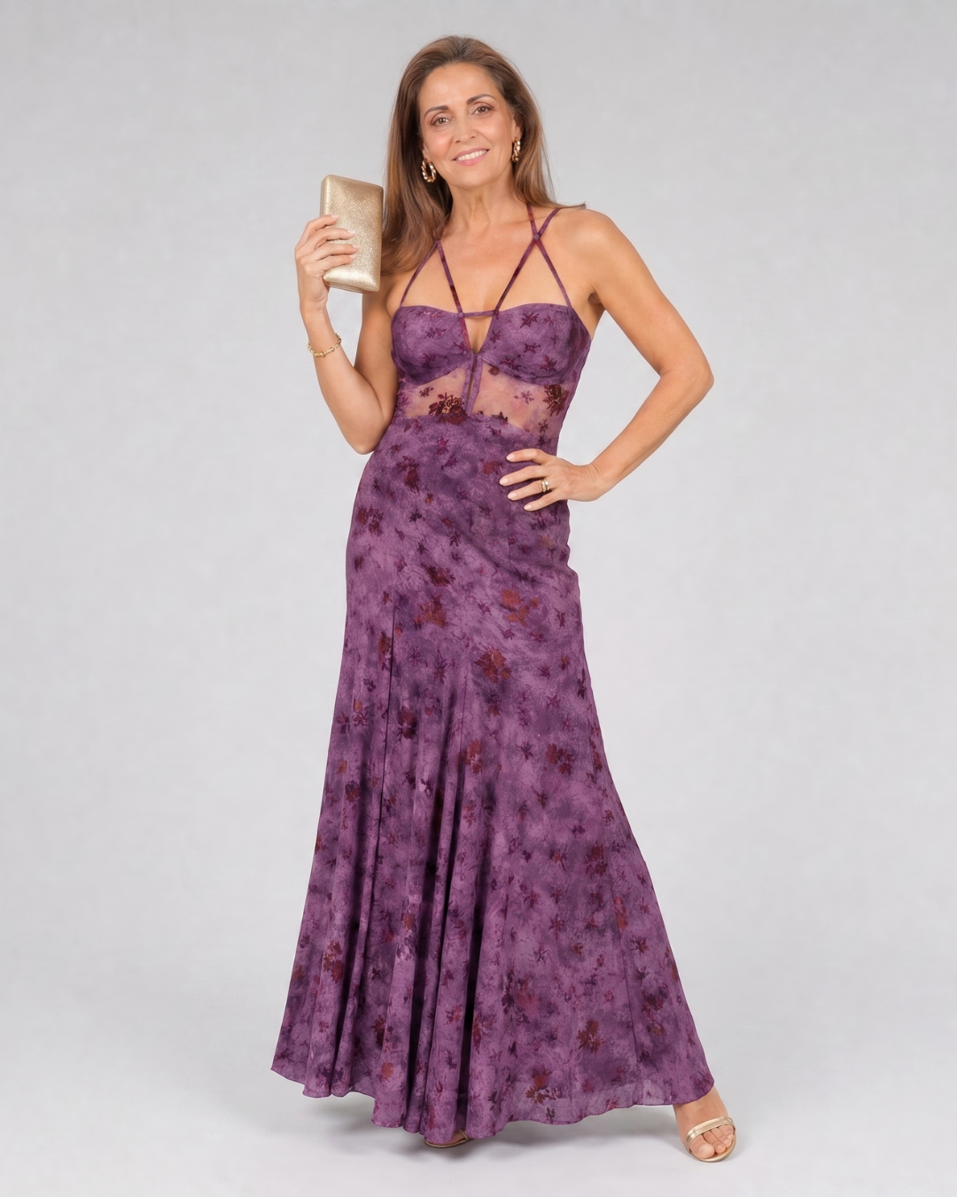 Women's Floral Strappy Midi Dress with Fluid for Evening