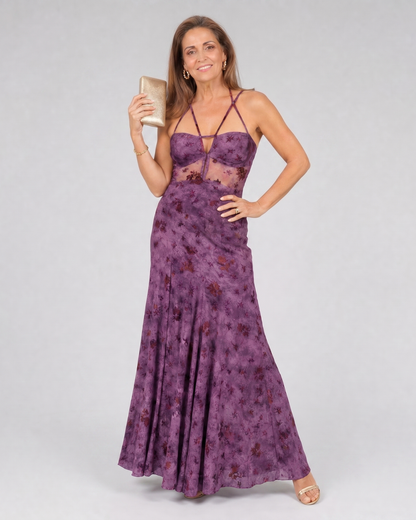 Women's Floral Strappy Midi Dress with Fluid for Evening