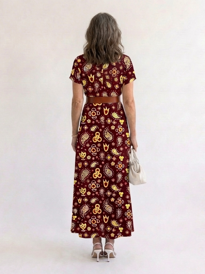 Women's Floral V-Neck Midi Dress with Belt for Spring