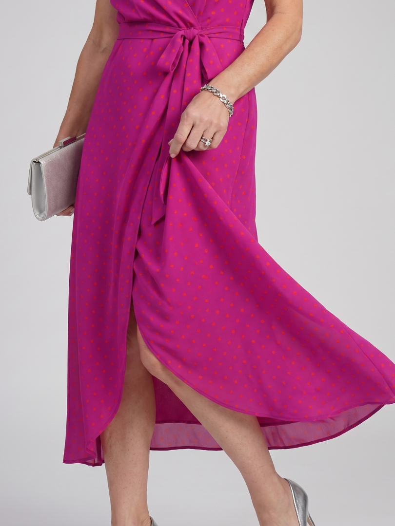 Women's Floral Wrap Midi Dress with Tie for Garden Parties