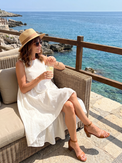 Women's Flowing High-Low Midi Dress with Clean Neckline for Summer