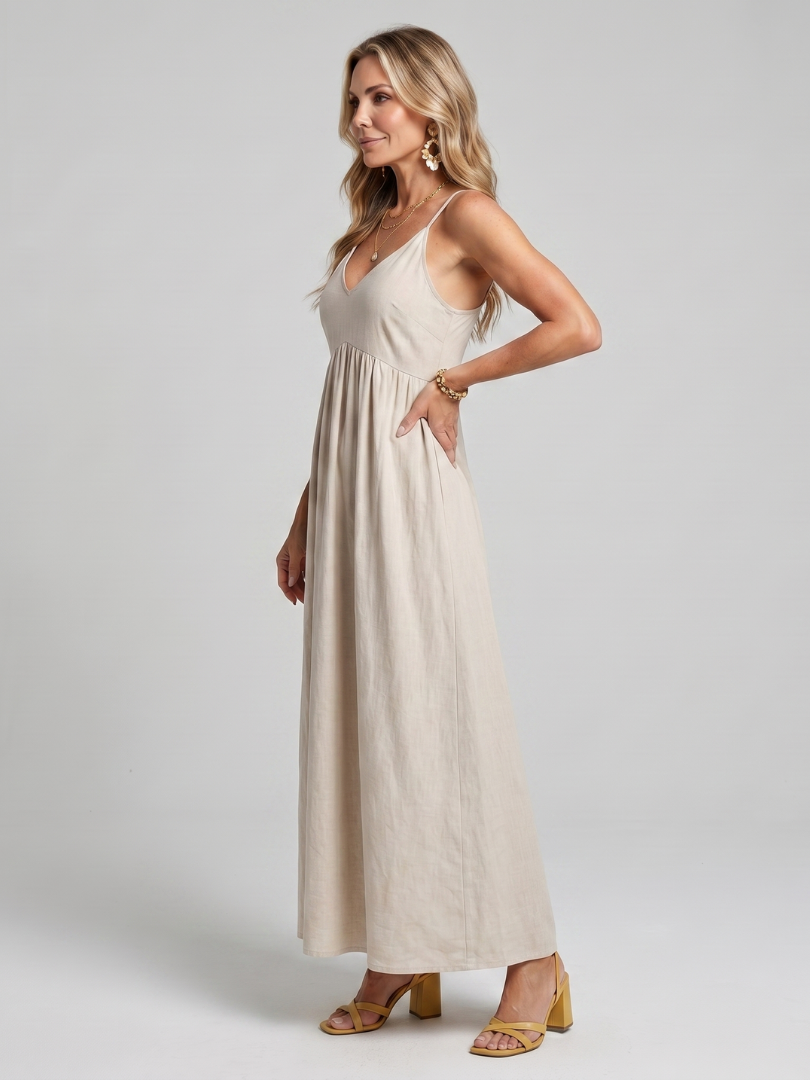 Women's Flowing Midi Dress with Spaghetti Strap for Summer