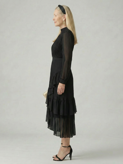 Women's Fluid Midi Dress with Fluid Drape for Evening Event
