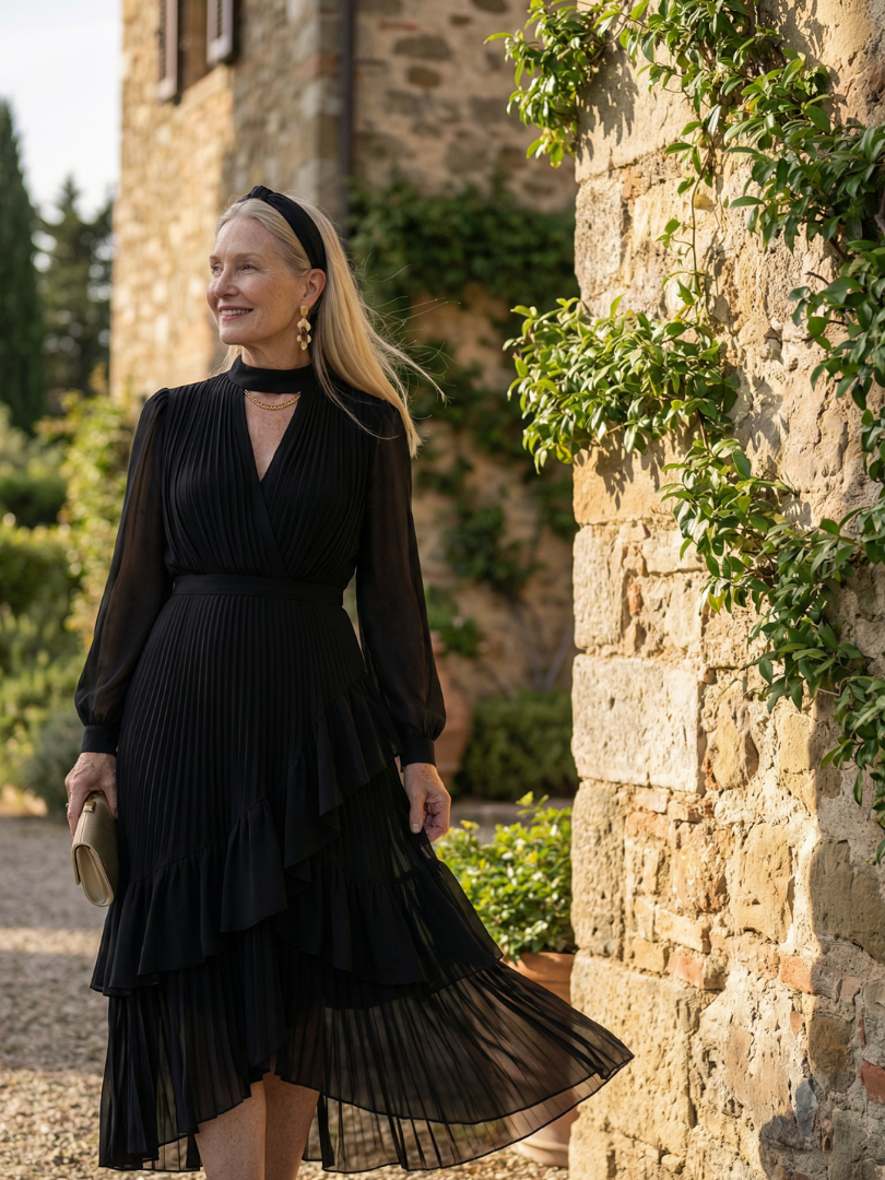 Women's Fluid Midi Dress with Fluid Drape for Evening Event