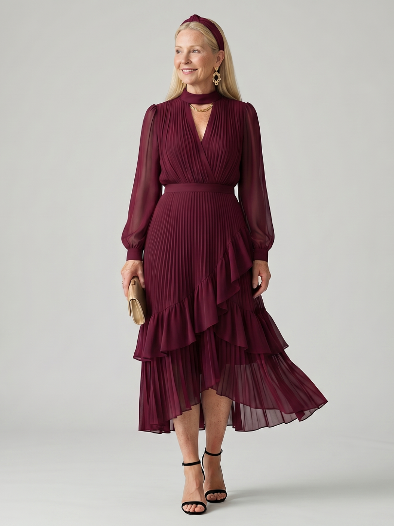 Women's Fluid Midi Dress with Fluid Drape for Evening Event