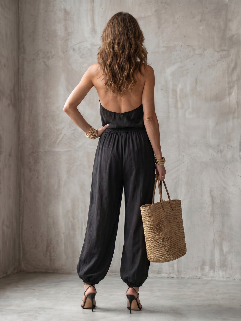 Women's Fluid Two-Piece Set with Drape Neck Top for Evening
