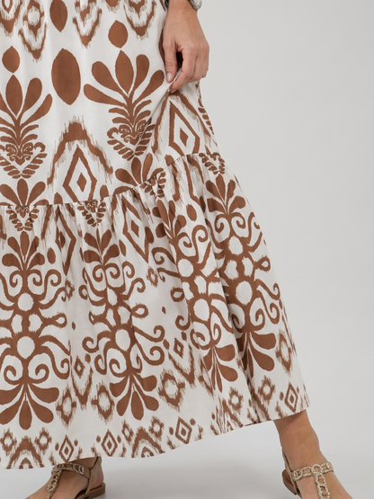 Women's Flutter Midi Dress with Printed Pattern for Daywear