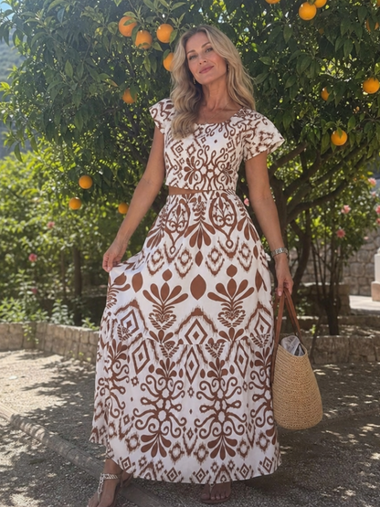 Women's Flutter Midi Dress with Printed Pattern for Daywear