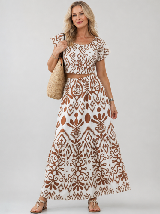Women's Flutter Midi Dress with Printed Pattern for Daywear