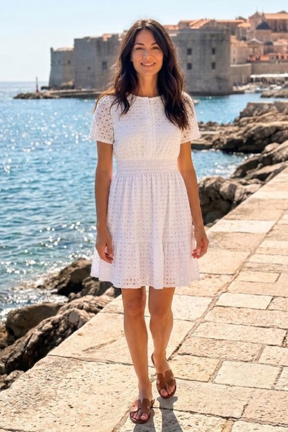 Women's Flutter-Sleeve Eyelet Mini Dress for Day Out