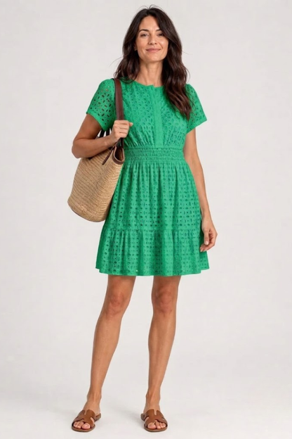 Women's Flutter-Sleeve Eyelet Mini Dress for Day Out