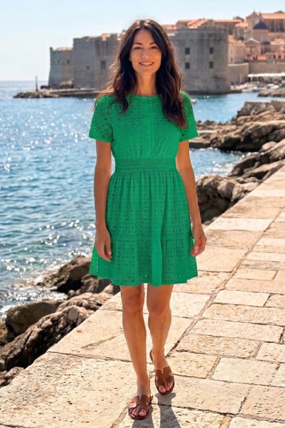 Women's Flutter-Sleeve Eyelet Mini Dress for Day Out