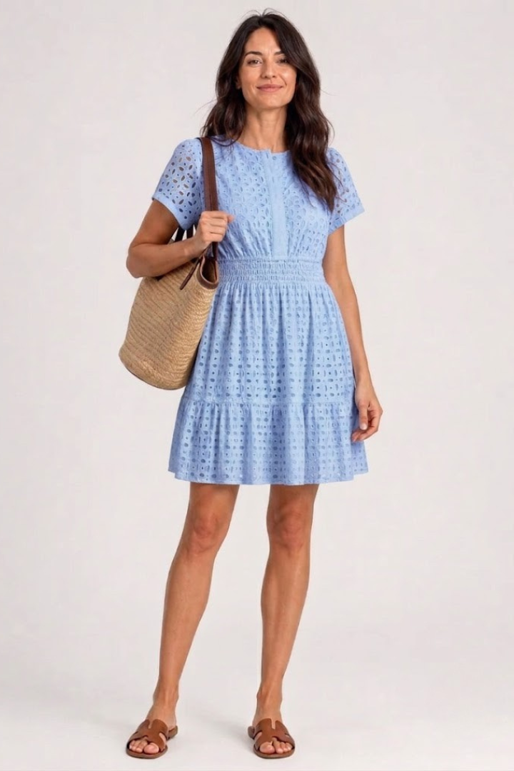 Women's Flutter-Sleeve Eyelet Mini Dress for Day Out