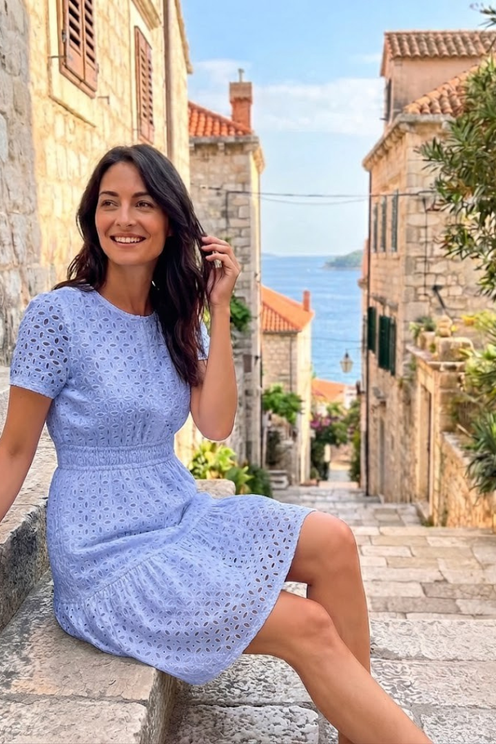 Women's Flutter-Sleeve Eyelet Mini Dress for Day Out