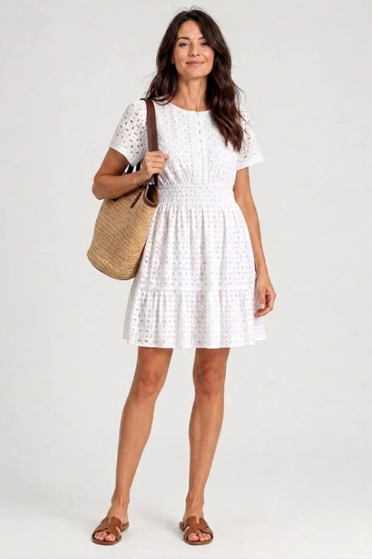 Women's Flutter-Sleeve Eyelet Mini Dress for Day Out