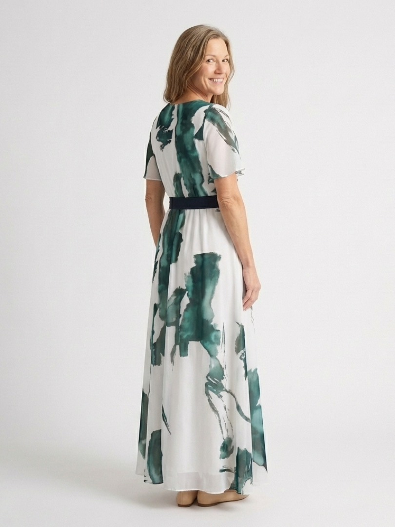 Women's Flutter Sleeve Maxi Dress with Waist Belt for Events
