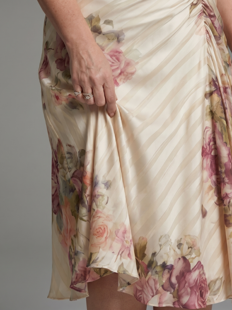 Women's Flutter Sleeve Midi Dress with Ruched Waist for Day-to-Evening Wear