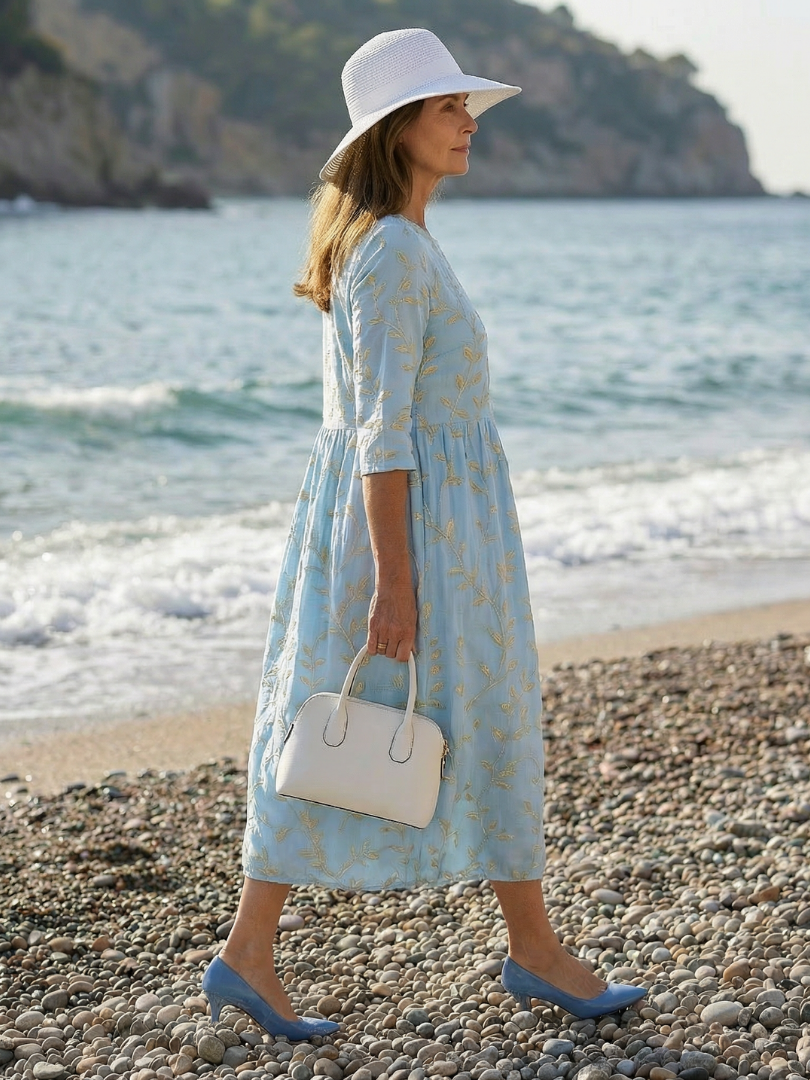Women's Garden Dress with embroidery for coastal days