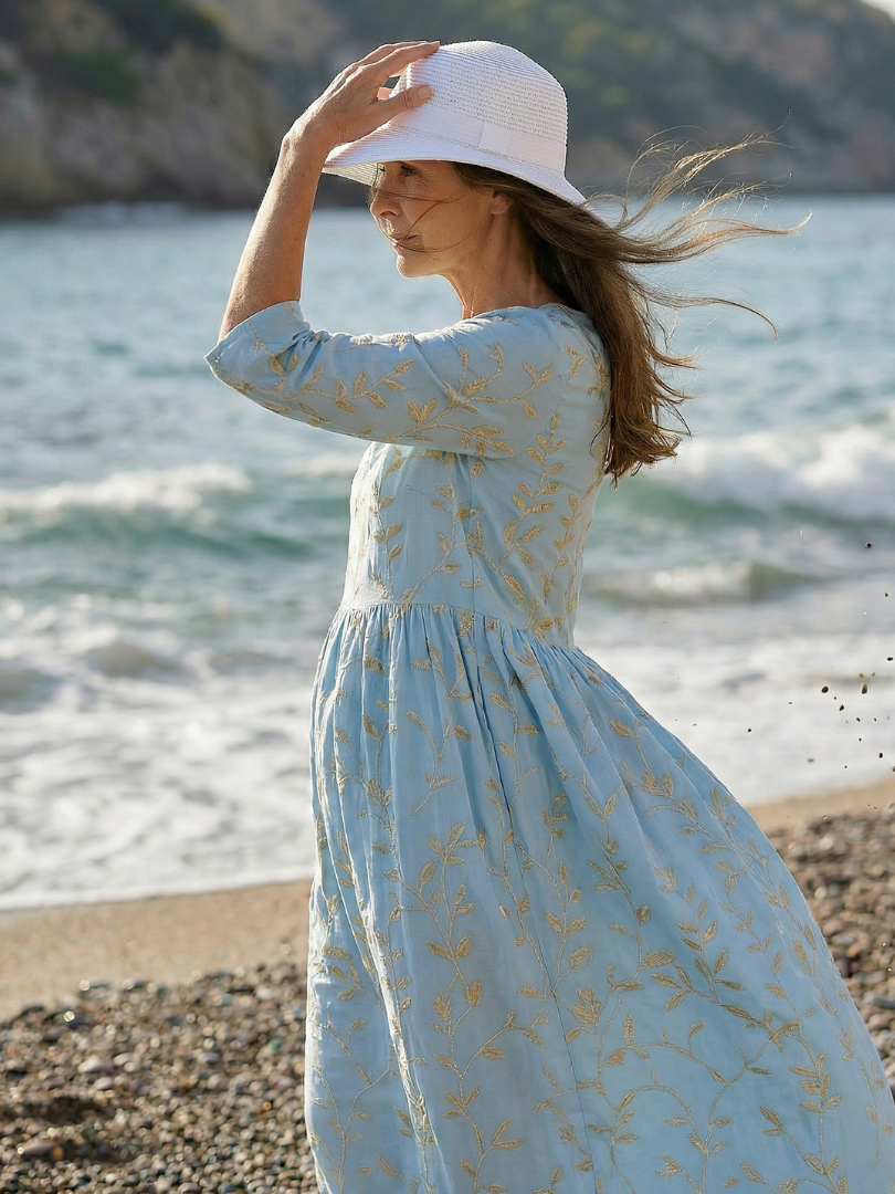 Women's Garden Dress with embroidery for coastal days